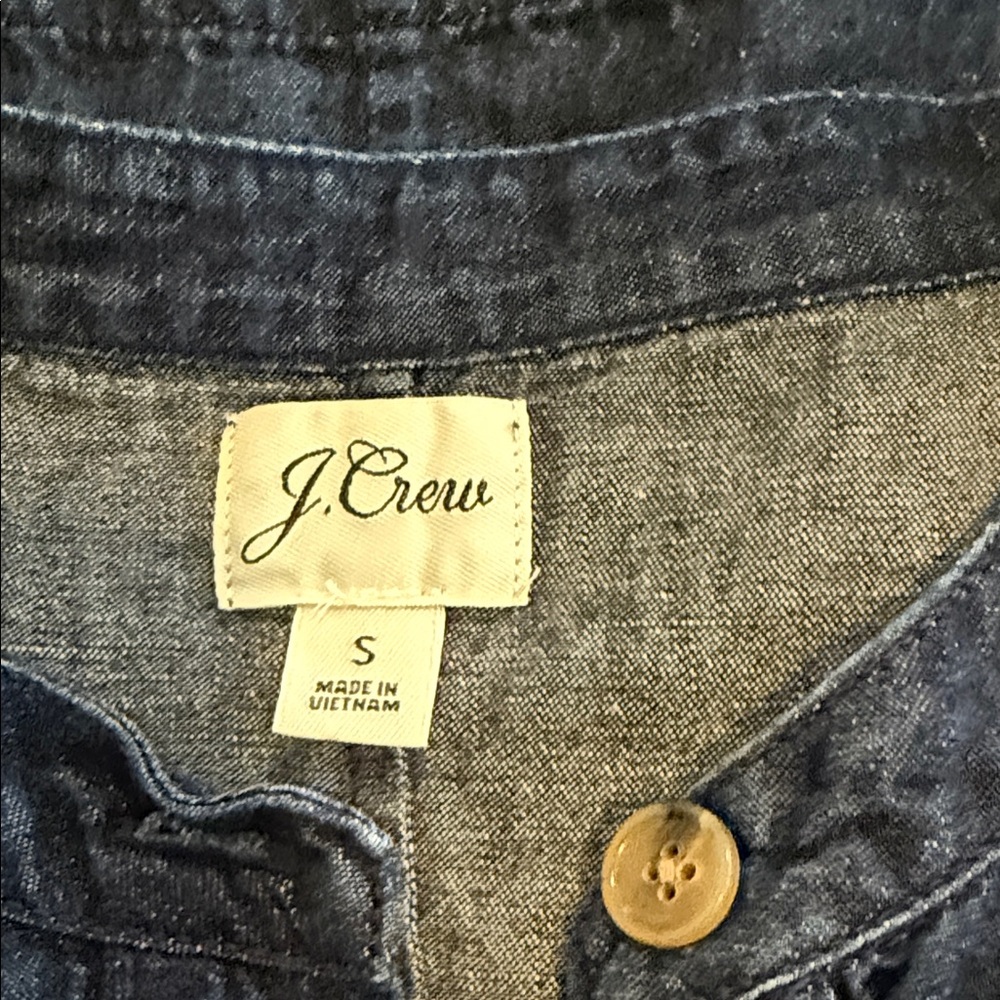 J.Crew Chambray Denim Shift Dress Pockets Henley Button Front Size S - Picture 3 of 4